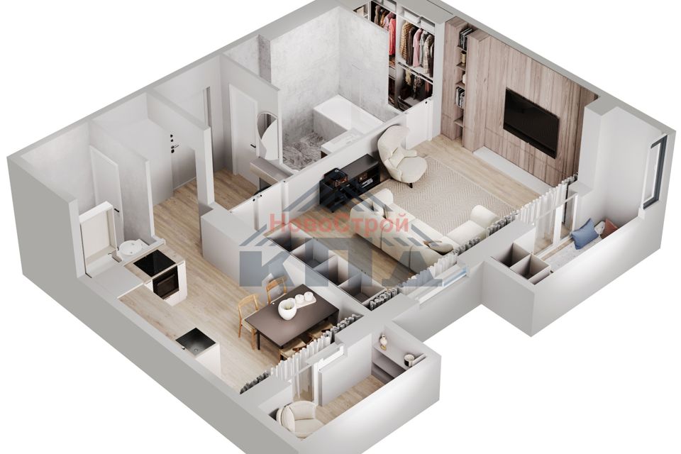 Продаётся 1-комнатная квартира, 51.99 м²