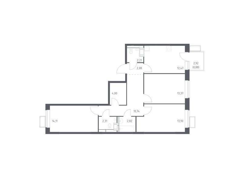 Продаётся 3-комнатная квартира, 78.89 м²