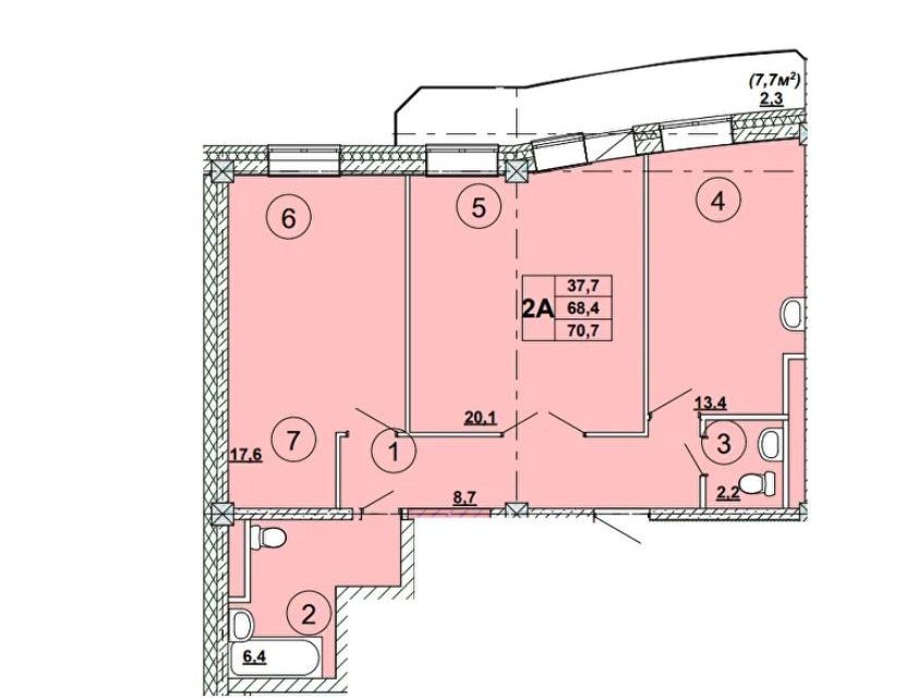 Продаётся 2-комнатная квартира, 70.7 м²