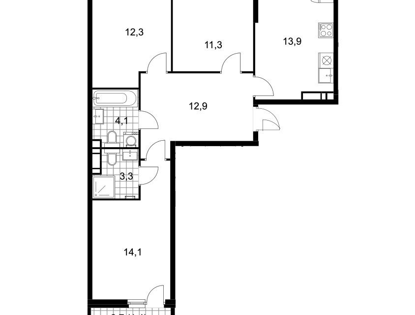 Продаётся 3-комнатная квартира, 73.3 м²