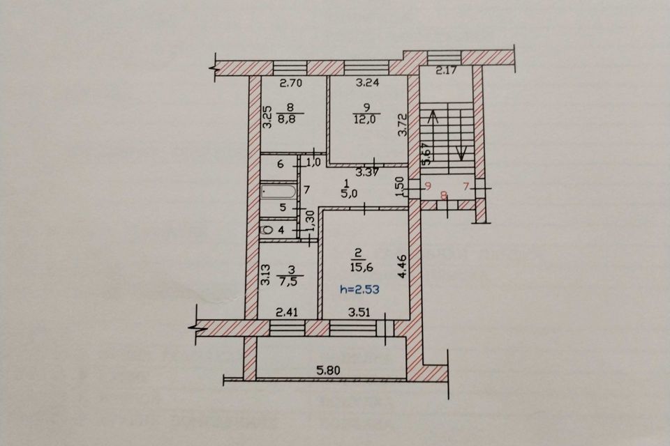 Продаётся 3-комнатная квартира, 57.2 м²