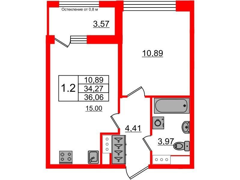 Продаётся 1-комнатная квартира, 34.3 м²