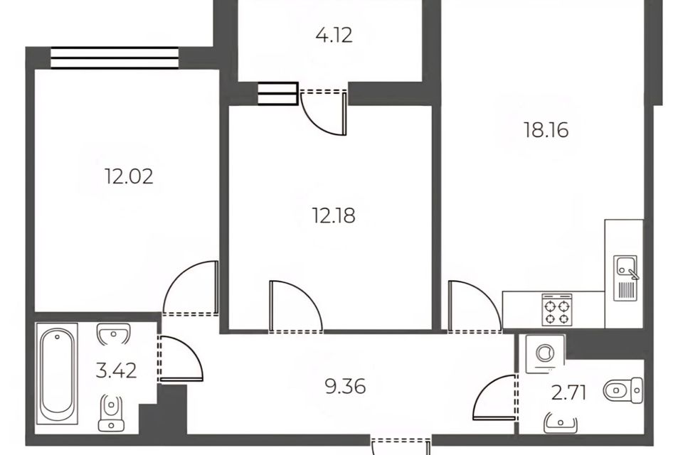 Продаётся 2-комнатная квартира, 59.9 м²