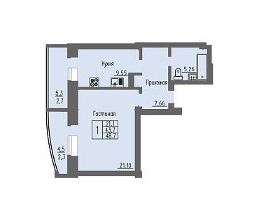 Продаётся 1-комнатная квартира, 42.7 м²