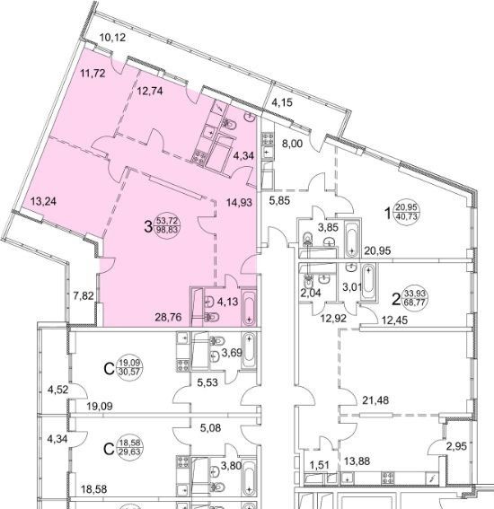 Продаётся 3-комнатная квартира, 98.82 м²