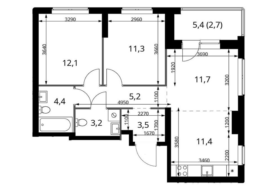 Продаётся 2-комнатная квартира, 65.5 м²