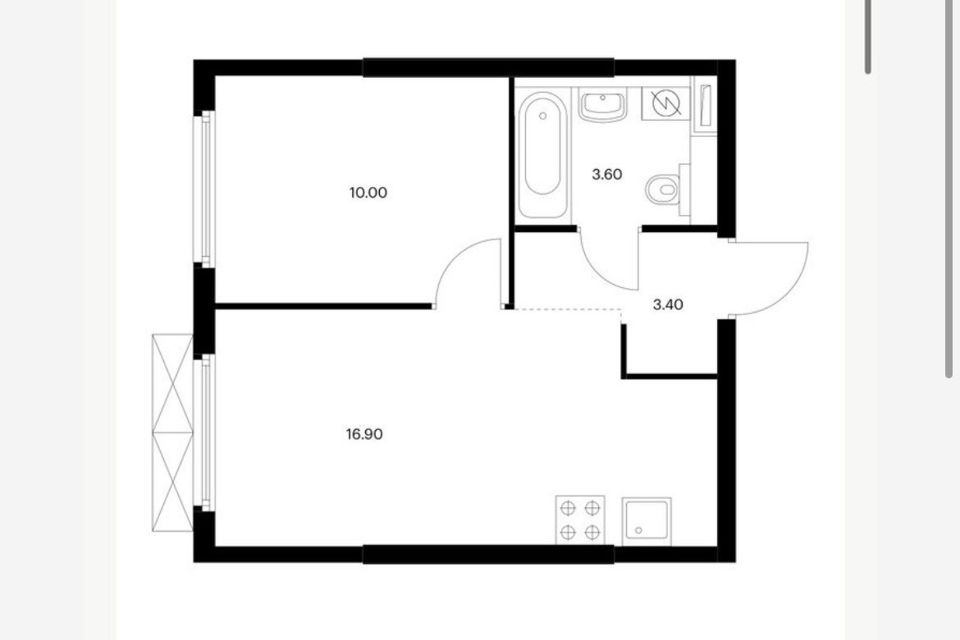 Продаётся 1-комнатная квартира, 33.9 м²