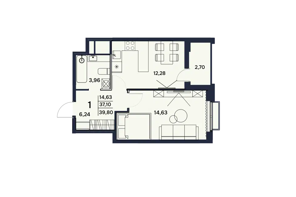 Продаётся 1-комнатная квартира, 37.3 м²