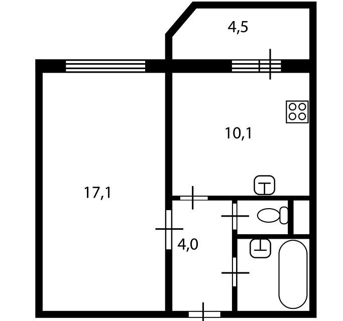 Продаётся 1-комнатная квартира, 35.5 м²