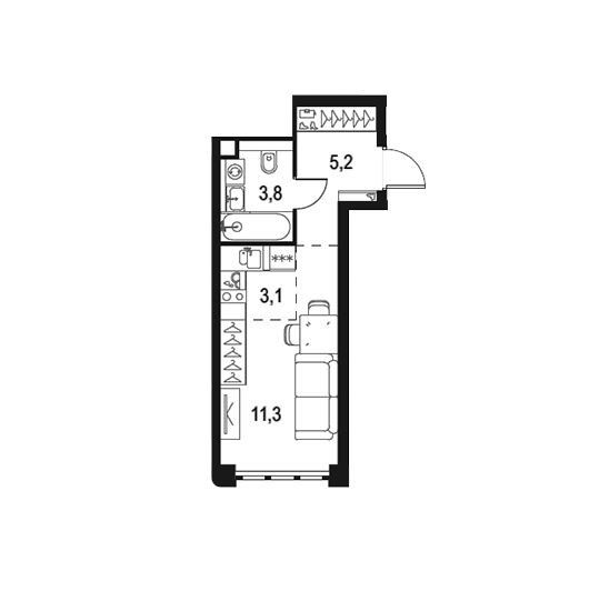 Продаётся студия, 23.4 м²