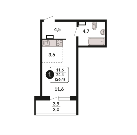 Продаётся студия, 26.4 м²