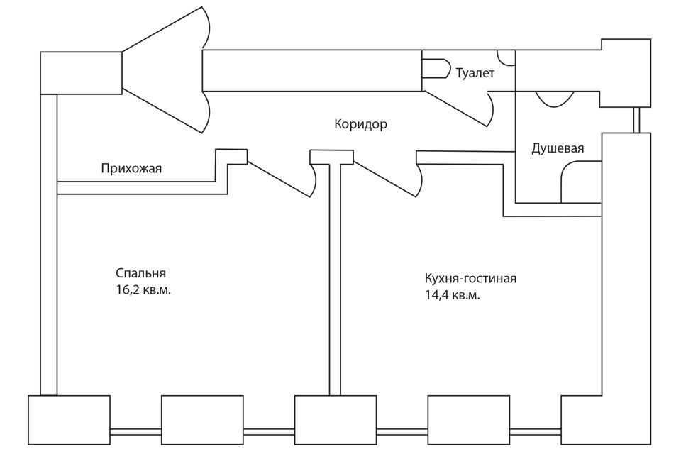 Продаётся 1-комнатная квартира, 42.8 м²