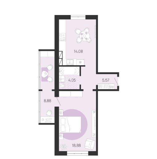Продаётся 1-комнатная квартира, 47.02 м²
