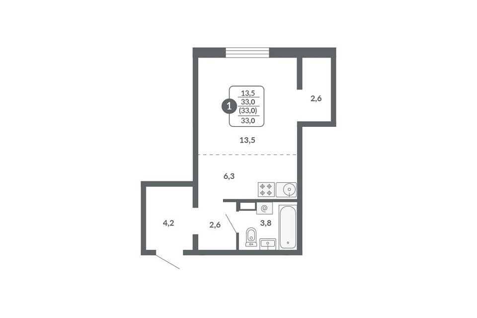 Продаётся 1-комнатная квартира, 33 м²