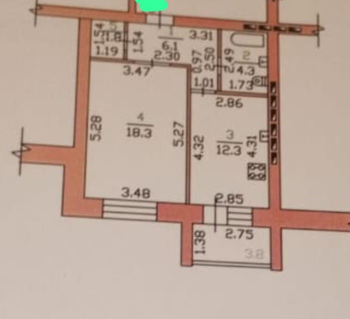 Продаётся 1-комнатная квартира, 42.8 м²