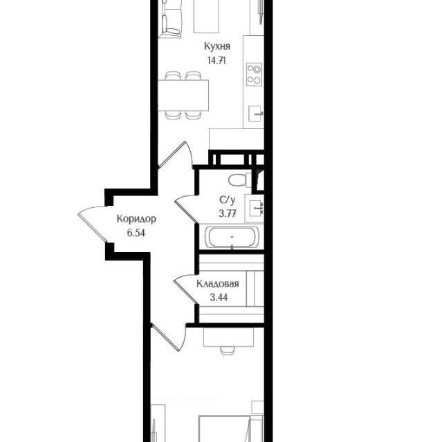 Продаётся 1-комнатная квартира, 45.52 м²