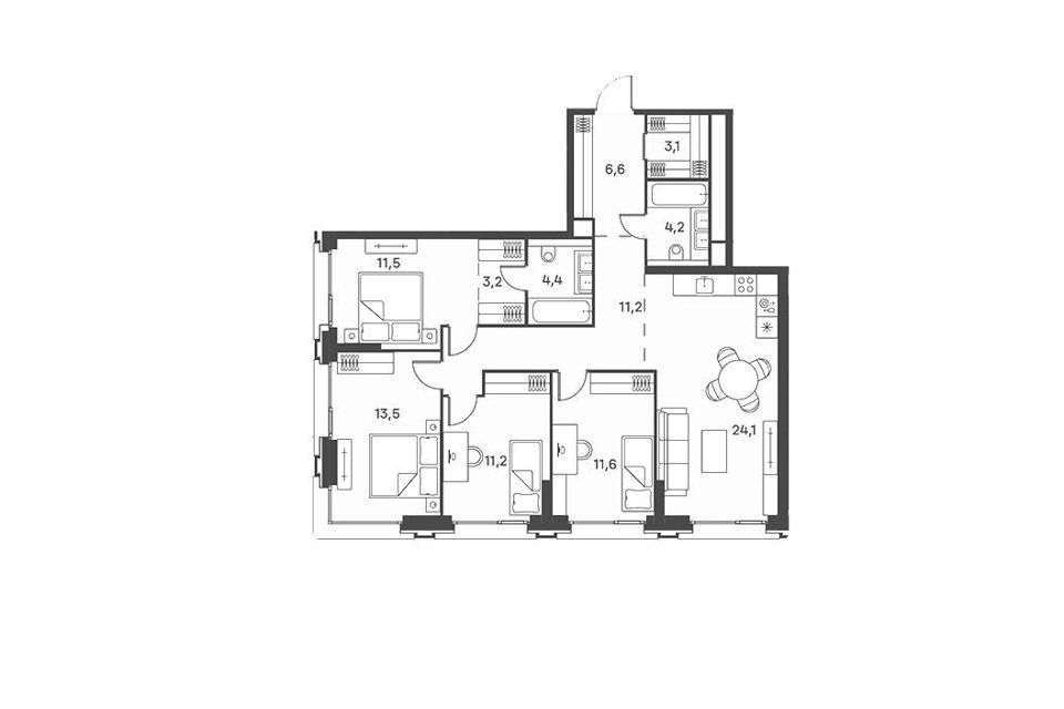 Продаётся 4-комнатная квартира, 104.6 м²