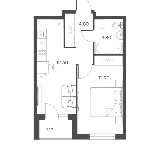 Продаётся 1-комнатная квартира, 35.2 м²