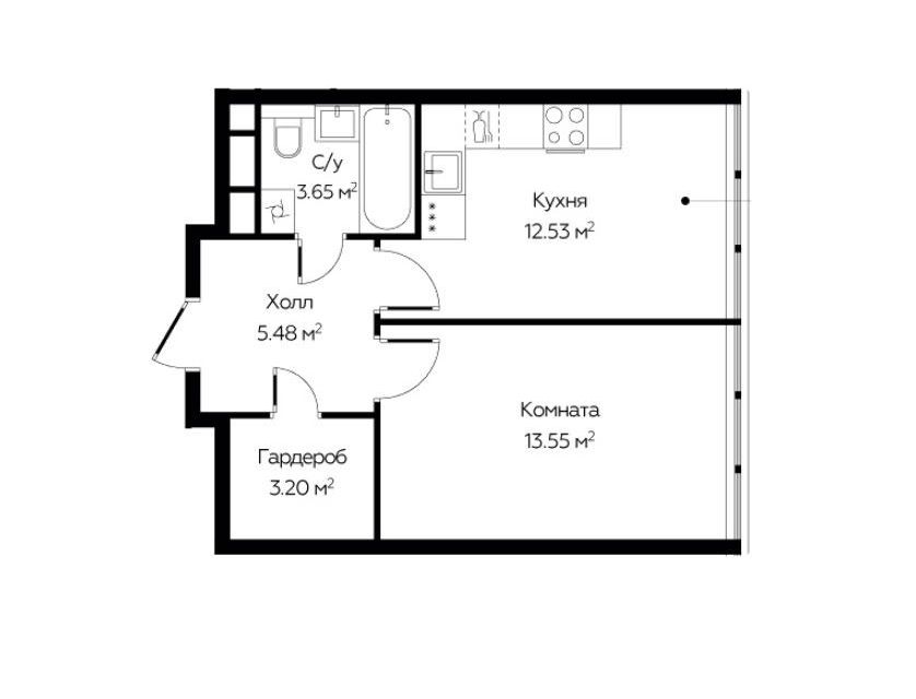 Продаётся 1-комнатная квартира, 38.41 м²