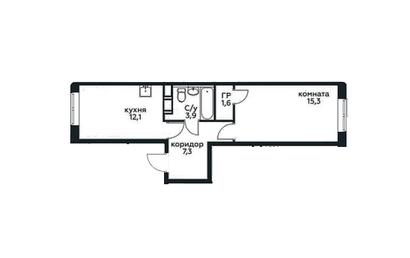 Продаётся 1-комнатная квартира, 40.2 м²