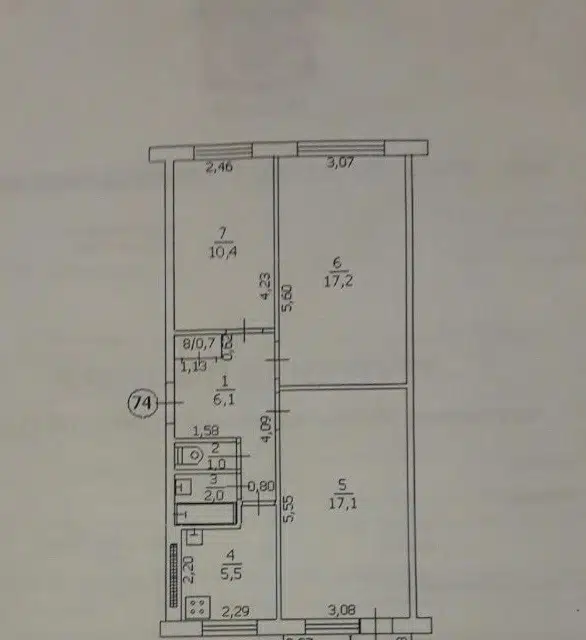 Продаётся 3-комнатная квартира, 61 м²