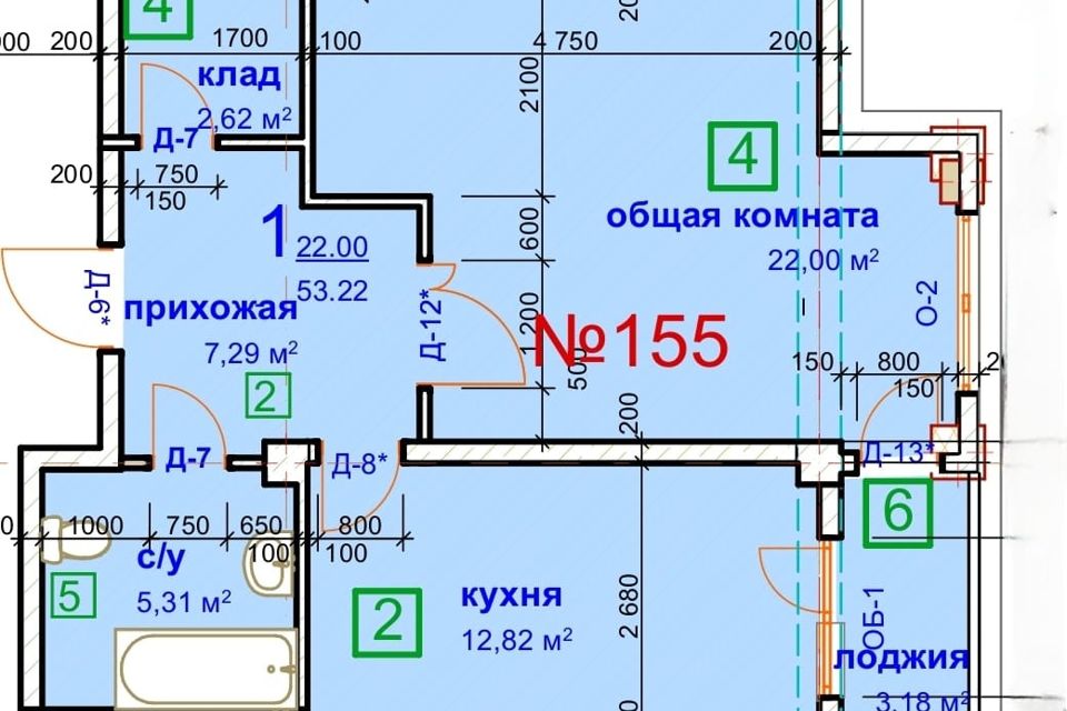Продаётся 1-комнатная квартира, 56 м²