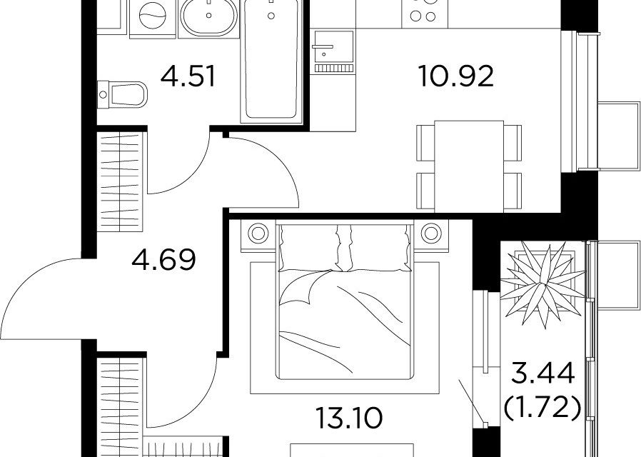 Продаётся 1-комнатная квартира, 34.94 м²