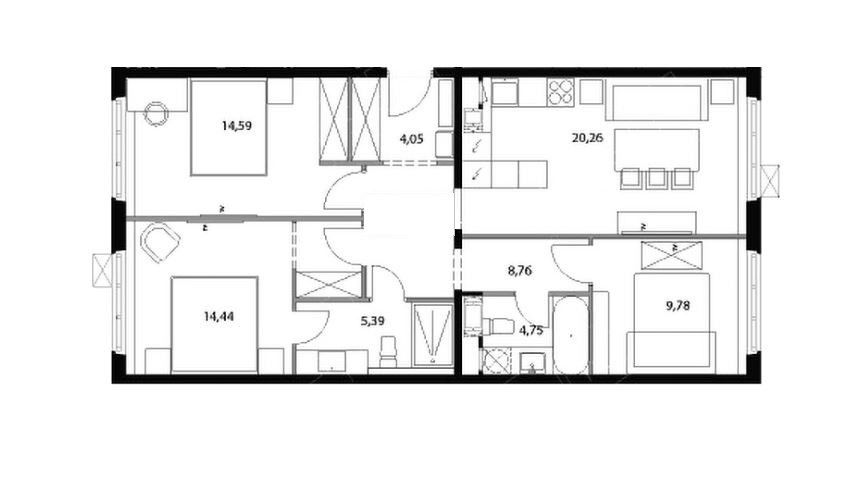 Продаётся 3-комнатная квартира, 82.02 м²