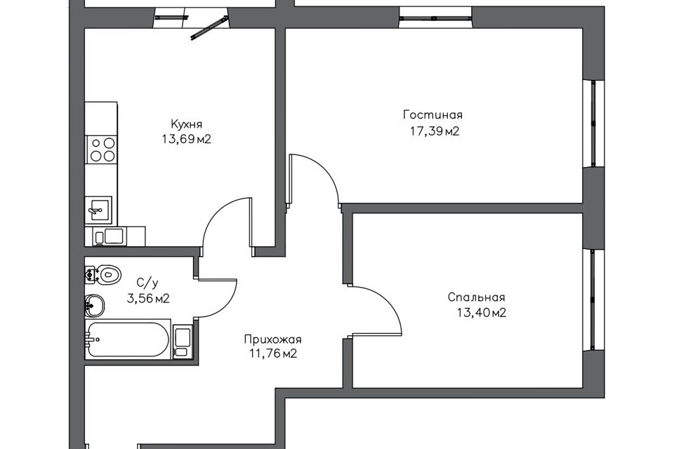 Продаётся 2-комнатная квартира, 63 м²