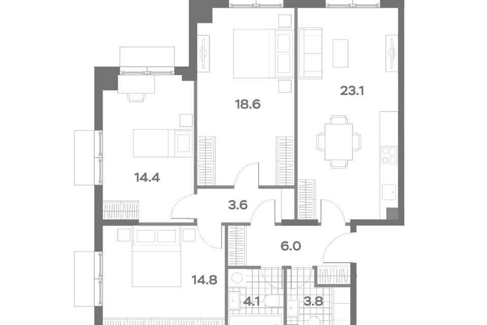 Продаётся 3-комнатная квартира, 88.4 м²