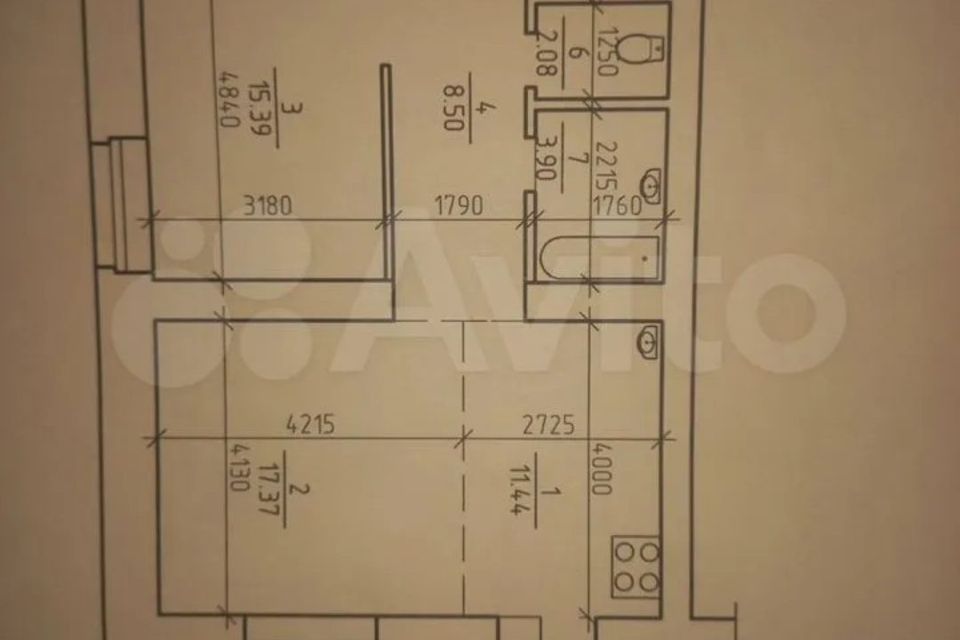 Продаётся 2-комнатная квартира, 60.4 м²