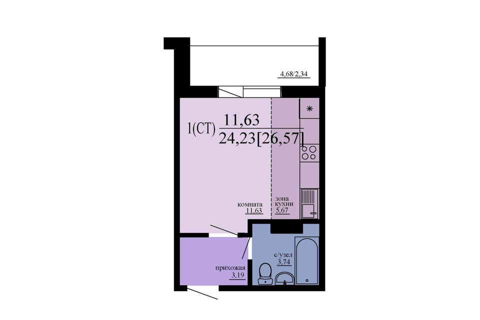Продаётся студия, 24 м²