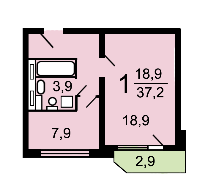 Продаётся 1-комнатная квартира, 38 м²