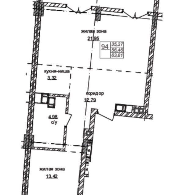 Продаётся 2-комнатная квартира, 57.3 м²