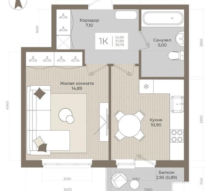 Продаётся 1-комнатная квартира, 39 м²