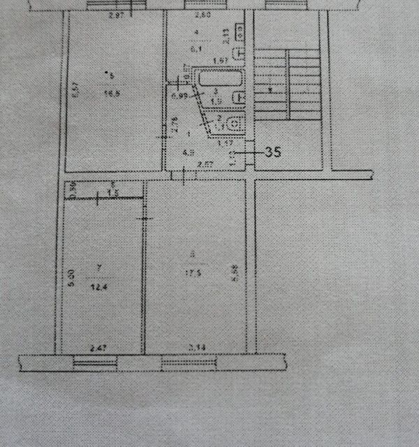 Продаётся 3-комнатная квартира, 62.7 м²