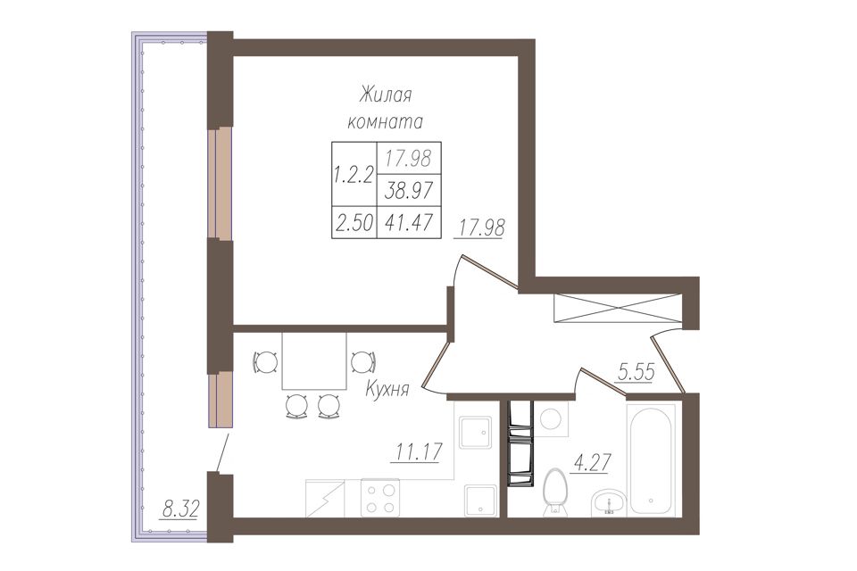 Продаётся 1-комнатная квартира, 39 м²