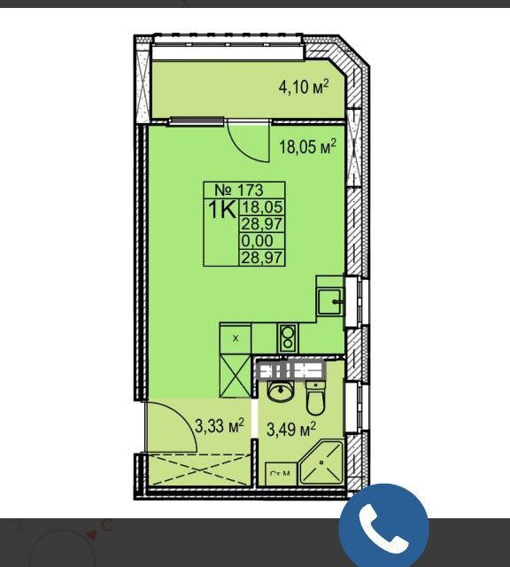 Продаётся студия, 28.7 м²