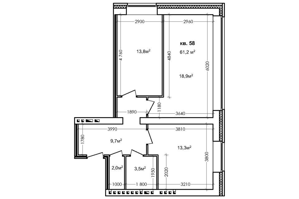 Продаётся 2-комнатная квартира, 61.7 м²