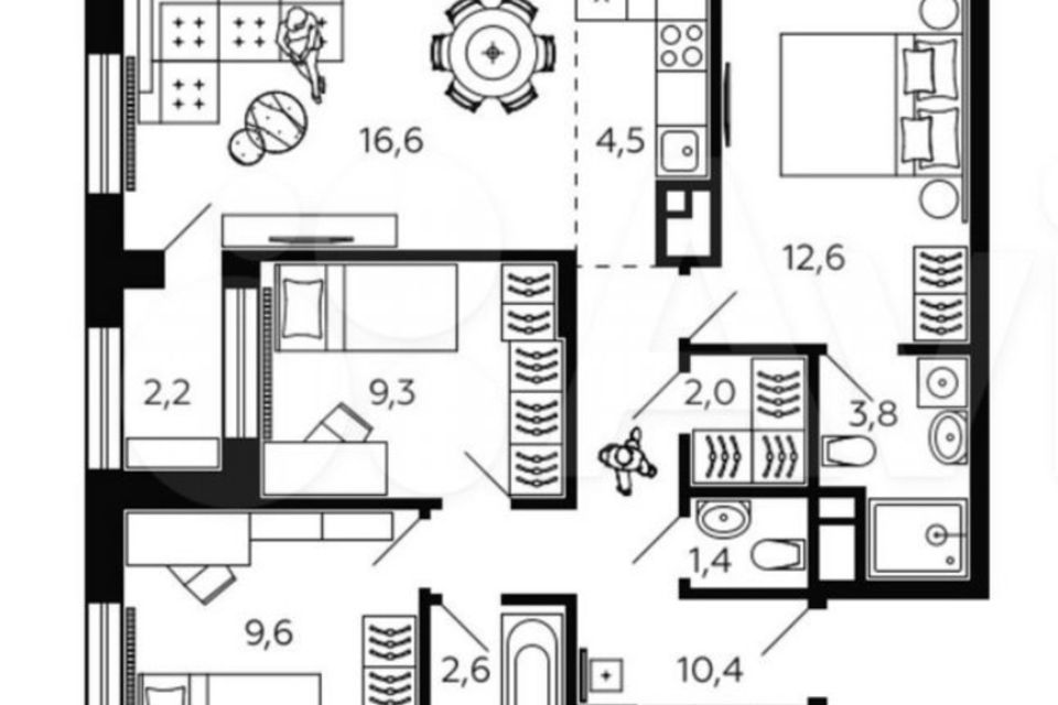 Продаётся 4-комнатная квартира, 74 м²