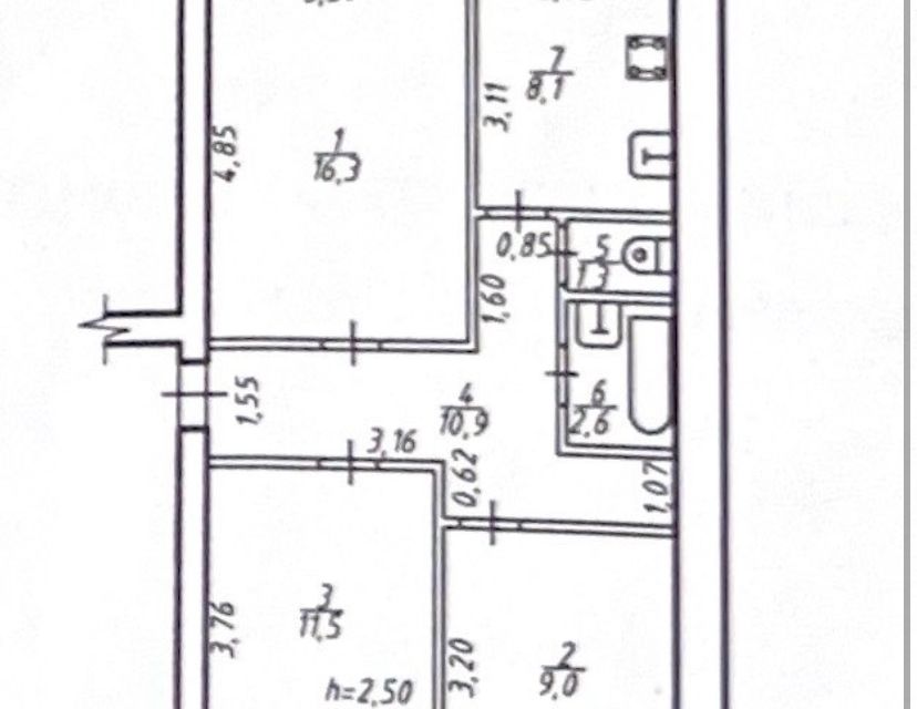 Продаётся 3-комнатная квартира, 59.7 м²