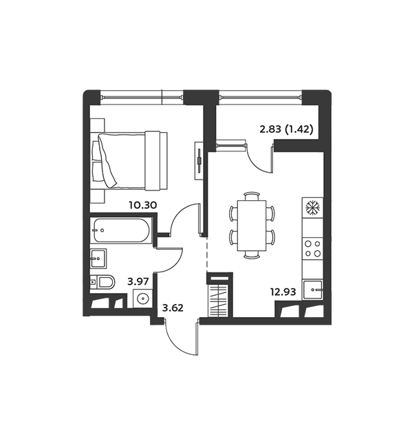 Продаётся 1-комнатная квартира, 31.83 м²