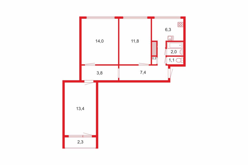 Продаётся 3-комнатная квартира, 60.1 м²