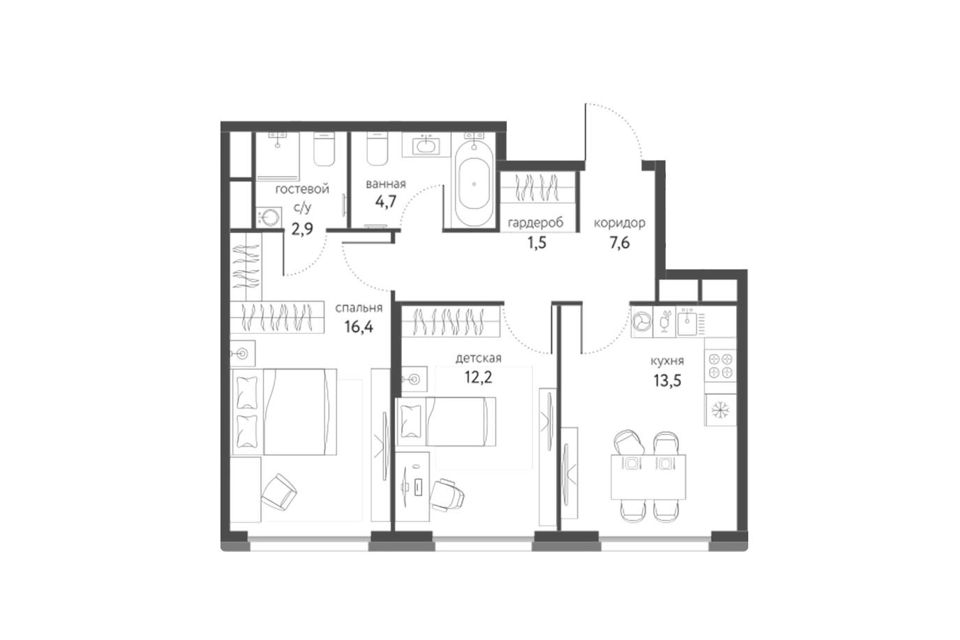 Продаётся 2-комнатная квартира, 58.8 м²