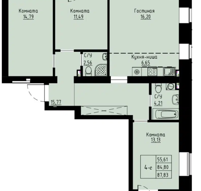 Продаётся 3-комнатная квартира, 87.8 м²