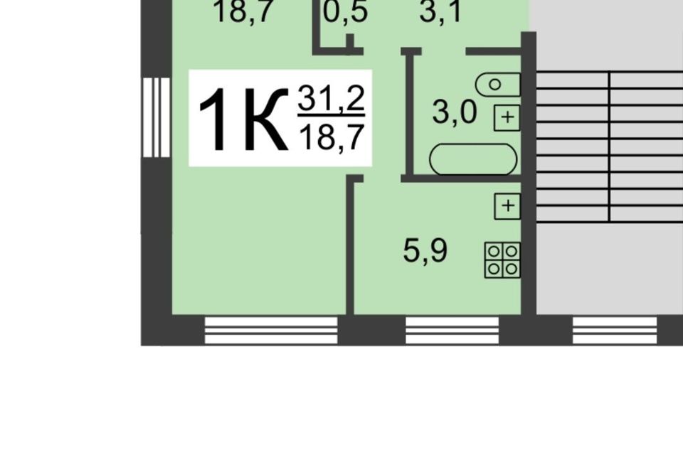 Продаётся 1-комнатная квартира, 31.2 м²