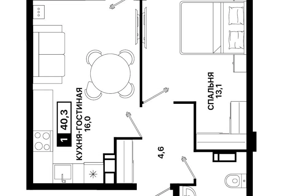 Продаётся 2-комнатная квартира, 40.3 м²