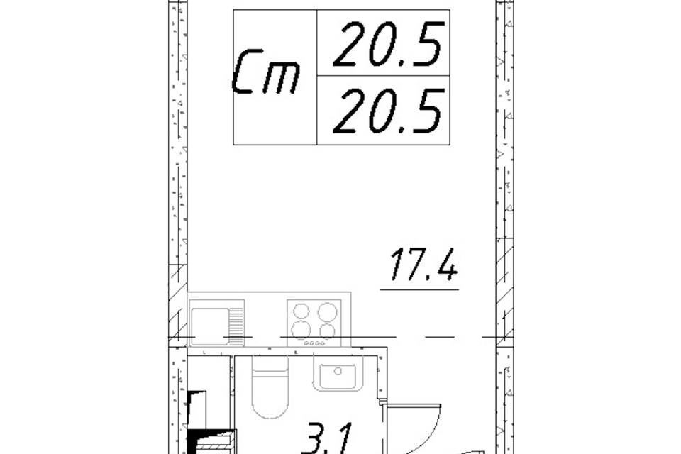 Продаётся студия, 20.5 м²