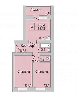 Продаётся 2-комнатная квартира, 56 м²