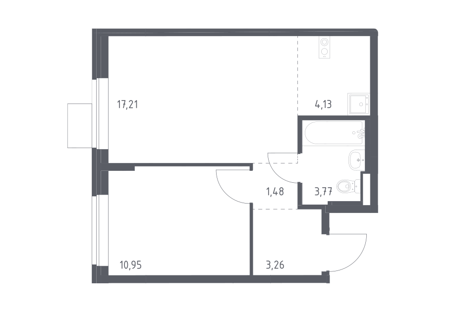 Продаётся 1-комнатная квартира, 40.8 м²